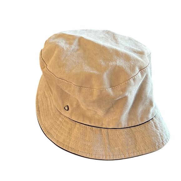 Liz Claiborne Beige Suede Hat with Satin Paisley Print Lining Vintage - Picture 1 of 5